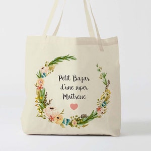 X1177Y Tote bag petit bazar d'une super maîtresse , sac de toile cabas, sac en coton, sac super maîtresse, sac à offrir maîtresse, school