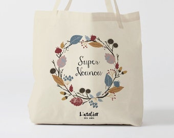 X560Y tote bag nounou,  tote bag coton nounou, sac fourre-tout, sac à langer,tote bag personnalisable, sac été, cadeau nounou, sac en coton