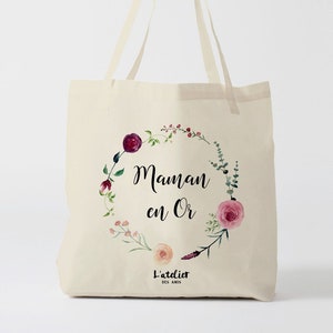 X619Y tote bag fleur maman en or, custom tote bag, tote bag, flower bag, cotton bag, cotton bag, gift bride, bachelorette party bag, custom