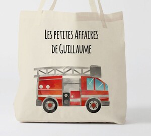 Tote Bag Personnalisable Pompier – Sac Shopping Enfant 38x42 Cm – Coton, Anses Longues – Pour école, Bibliothèque, Cadeau Unique