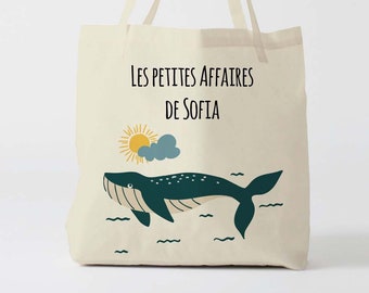 X1360Y Tote bag Personnalisé enfant éléphant, tote bag école, sac de toile cabas, sac à doudou , sac pour habits enfant, tote bag crèche