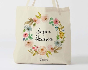 X1323Y tote bag nounou,  tote bag coton nounou, sac fourre-tout, sac à langer, tote bag coton, sac été, tote bag summer, sac en coton