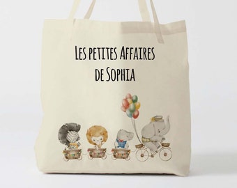 X1250Y Tote bag Personnalisé enfant animaux, tote bag école, sac de toile cabas, sac à doudou , sac pour habits enfant, tote bag crèche