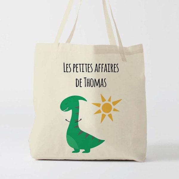 X1198Y Tote bag Personnalisé enfant dino, tote bag école, sac de toile cabas, sac à doudou , sac dinosaure, tote bag crèche, sac crèche