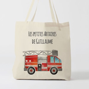 X746Y Tote bag Personnalisé enfant, tote bag école, sac de toile cabas, sac à doudou , sac camion de pompier, tote bag crèche, sac crèche image 1