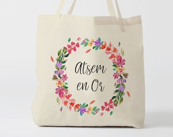 X652Y tote bag atsem en or,  tote bag coton atsem, sac fourre-tout, sac à langer, tote bag coton, sac été, tote bag summer, sac en coton