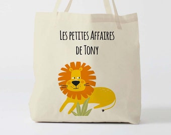 X1212Y Tote bag Personnalisé enfant lion, tote bag école, sac de toile cabas, sac à doudou , sac pour habits enfant, tote bag crèche