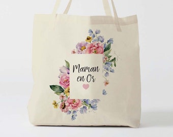 X1383Y tote bag maman en or, sac maman, fête des mères, cadeau fête des mères, tote bag maman, tote bag l'atelier des amis, maman en or