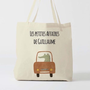 X1195Y Tote bag Personnalisé enfant crocodile, tote bag école, sac de toile cabas, sac à doudou , sac pour habits enfant, tote bag crèche