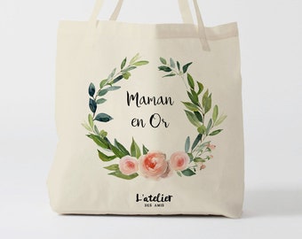 X616Y tote bag fleur maman en or, custom tote bag, tote bag, flower bag, cotton bag, cotton bag, gift bride, bachelorette party bag, custom