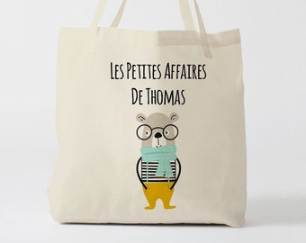 X747Y Tote bag Personnalisé enfant, tote bag école, sac de toile cabas, sac à doudou , sac nounours, tote bag crèche, sac crèche, sac école