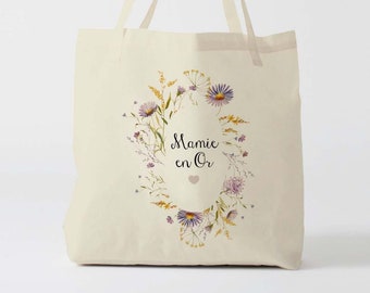 X1365Y Tote bag Mamie en or, sac de toile cabas, sac mamie, marié mariage, Tote Bag,fourre-tout personnalisé,tote bag evjf, cadeau grand mer