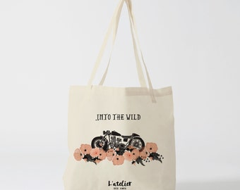 X48Y Tote bag into the wild, tote bag courses, sac cours, shopping bag, sac coton, sac en toile, sac à langer, sac à pain, sac plage