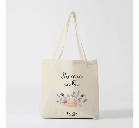 X571Y tote bag maman en or, custom tote bag, sac fourre-tout, sac à langer, sac fête des mères, sac ordinateur, sac courses, sac en coton