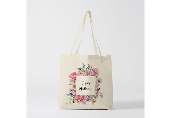 X1392Y Tote bag super maîtresse, tote bag enfant, sac en coton, sac Noël, tote bag school, summer trip child, super maitresse, sac et cabas