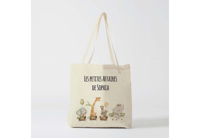 X1251Y Tote bag Personnalisé enfant animaux, tote bag école, sac de toile cabas, sac à doudou , sac pour habits enfant, tote bag crèche image 1