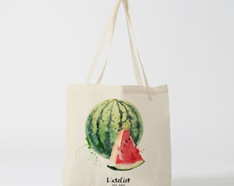 X119Y Tote bag watermelon, shopping bag, bag for the market, canvas tote bag, computer bag, changing bag, food bag, apple illustration.