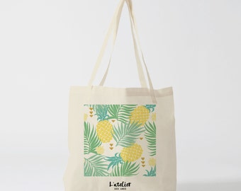 X23Y tropical pineapple tote bag, canvas bag, cotton bag, changing bag, handbag, tote bag, shopping bag, shopping bag