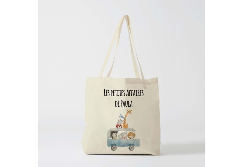 X1249Y Tote bag Personnalisé enfant animaux, tote bag école, sac de toile cabas, sac à doudou , sac pour habits enfant, tote bag crèche image 1