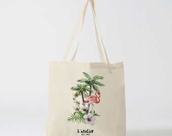 X45Y Tropical Pink Flamingo Tote Bag, Canvas Bag, Cotton Bag, Changing Bag, Handbag, Tote Bag, Shopping Bag