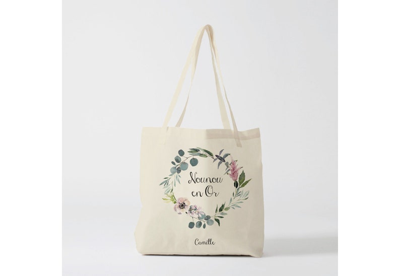 X641Y tote bag nounou en or, tote bag coton nounou, sac fourre-tout, sac à langer, tote bag coton, sac été, tote bag summer, sac en coton image 1