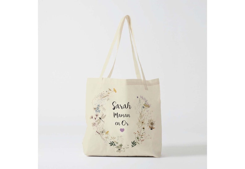 X1002Y tote bag maman en or personnalisable en coton, tote bag à offrir pour faire ses courses, cadeau personnalisable image 1