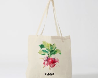 X76Y tote bag légume radis, sac pour le marché, sac courses, sac cours, sac à langer, sac ordinateur, sac en toile, sac en coton, légume