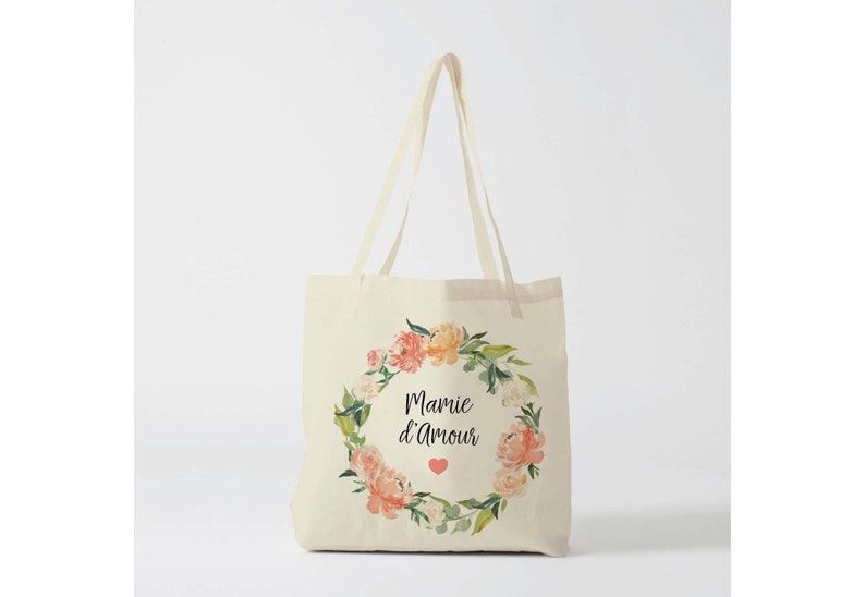 X1070Y Tote bag Mamie d'amour, sac de toile cabas, sac mamie, marié mariage, Tote Bag,fourre-tout personnalisé,tote bag evjf, cadeau mamie image 1