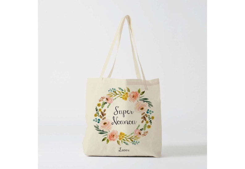 X1325Y tote bag nounou, tote bag coton nounou, sac fourre-tout, sac à langer, tote bag coton, sac été, tote bag summer, sac en coton image 1