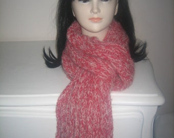 Women's alpaca wool scarf and silk red and natural handmade knit