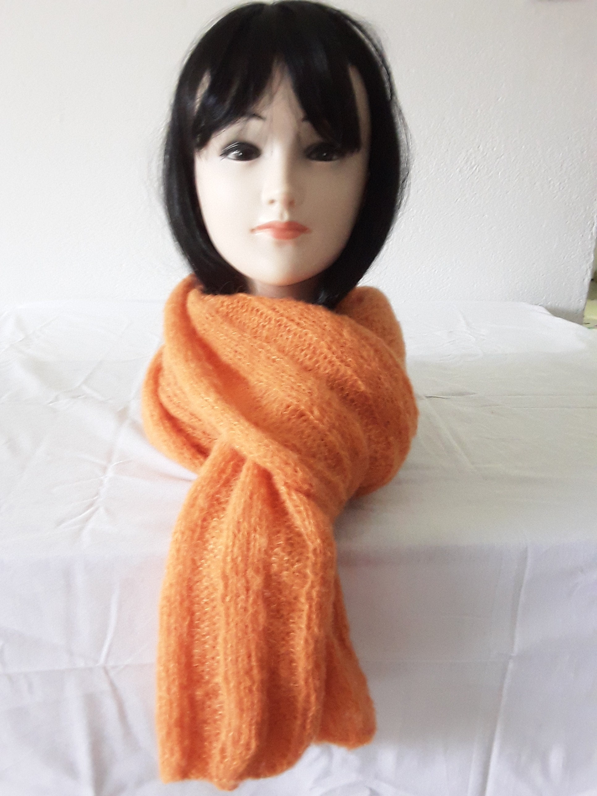 Écharpe D'hiver Chaude En Laine Verte Et Orange - 11x68 Pouces - Unisexe - Neuf Sans étiquette