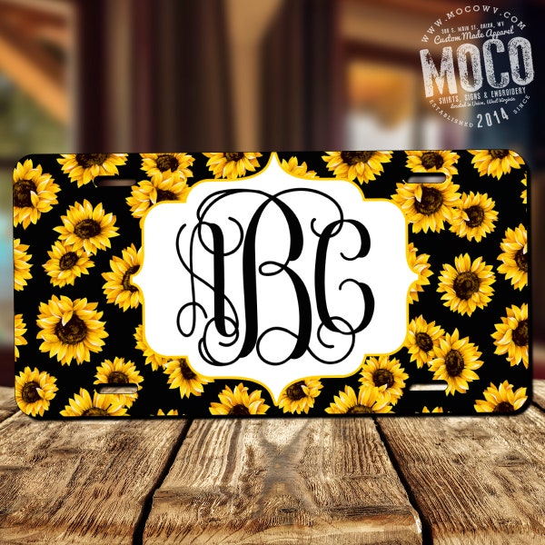 Personalized Sunflower Monogram License Plate