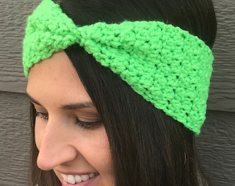 Lime Cinched häkeln Winter Stirnband / gehäkelte Winter Ohrwärmer / Geschenk für sie / gehäkeltes Stirnband