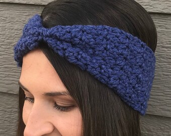 Denim Cinched Häkeln Winter Stirnband / Häkeln Winter Ohrwärmer / Geschenk für sie / Häkeln Stirnband / Kopf wickeln / Strumpf Stuffer /