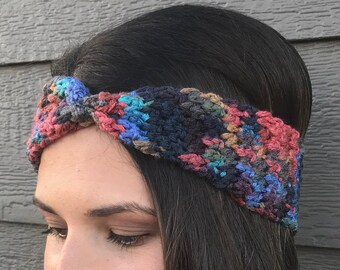 Earthy Cinched Crochet Winter Headband / Crochet Winter Earwarmer / Gift for her / Crochet headband / Head Wrap / Stocking Stuffer /