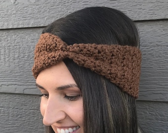 Mid braun Cinched häkeln Winter Stirnband / häkeln Winter Ohrwärmer / Geschenk für sie / häkeln Stirnband / Kopf wickeln / Weihnachtsgeschenk /