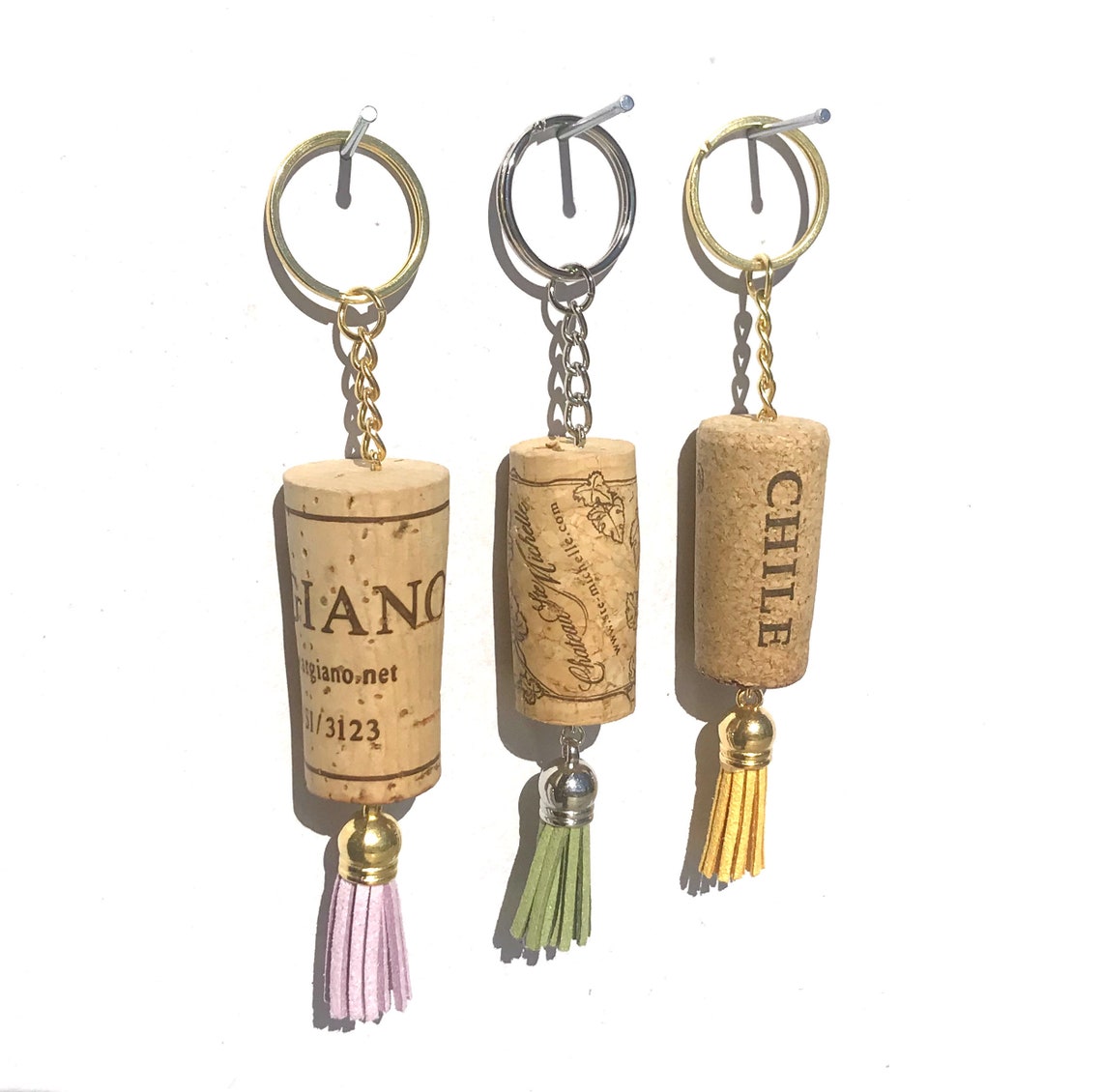 Silver Wine Cork Keychain / Wine Lover Gift / Wine Cork Purse Charm