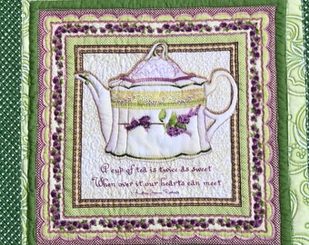 Runner da tavolo, tovaglia, trapunta, motivo tazza da tè, teiera, "ora del tè" (2)