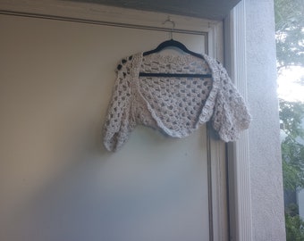 hand crochet lace shrug soft grey