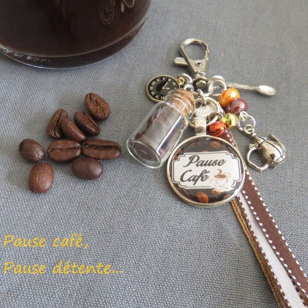 MINI gri-gri, porte-clefs ou bijoux de sac, fantaisie ""pause café, pause détente"