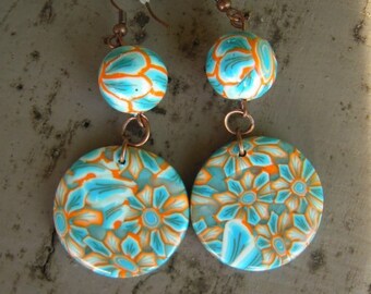 Boucle d'oreille fantaisie turquoise et orange