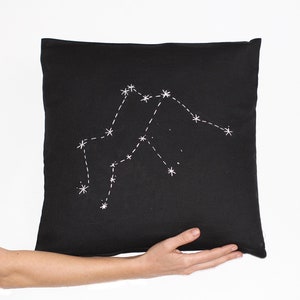 Star constellation, night pillow, zodiac gift for boyfriend horoscope aquarium, star map, star cushion, black and white decor image 1