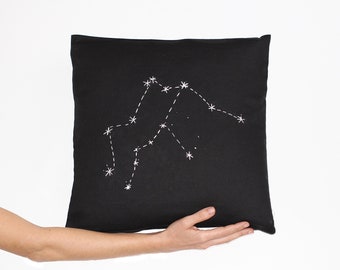 Star constellation, night pillow, zodiac gift for boyfriend horoscope aquarium, star map, star cushion, black and white decor