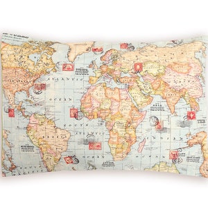 WORLD MAP pillow Travel gift for him, Throw Map Pillow for colorful decor, whole world map gift for boyfriend, geography lovers gift image 2