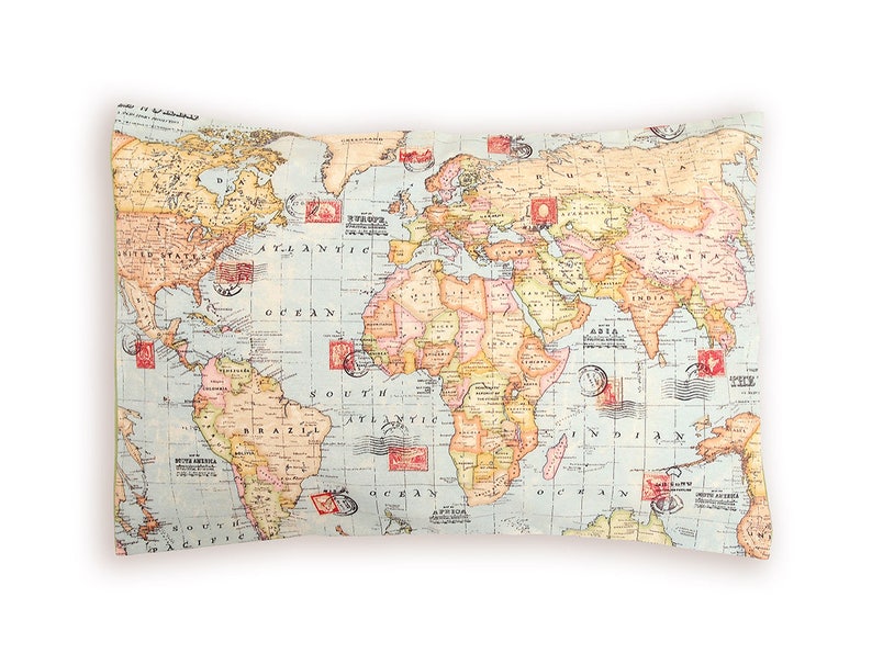 WORLD MAP pillow Travel gift for him, Throw Map Pillow for colorful decor, whole world map gift for boyfriend, geography lovers gift image 2