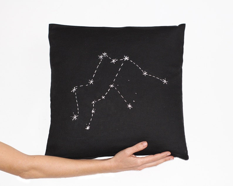 Star constellation, night pillow, zodiac gift for boyfriend horoscope aquarium, star map, star cushion, black and white decor image 1