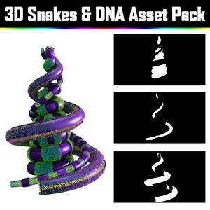 Pacote de ativos de cobras e DNA - Ativos gráficos de arte psicodélica Modelo 3D