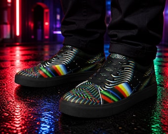 Waveform Low-Top Sneakers, Psychedelic Optical Streetwear Shoes, Unisex Rave Festival Footwear