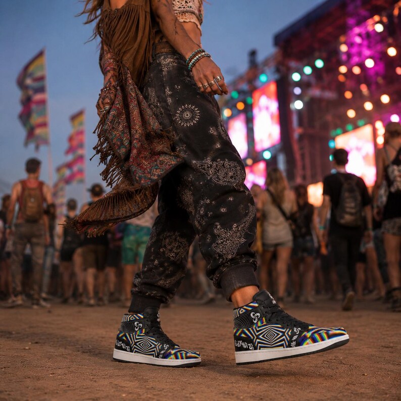 Chromadelic Psychedelic Rainbow High-Top Streetwear Shoes | Festival Sneakers | Unisex Statement Footwear image 9