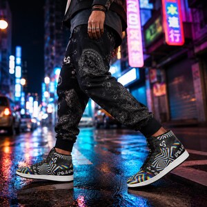 Chromadelic Psychedelic Rainbow High-Top Streetwear Shoes | Festival Sneakers | Unisex Statement Footwear image 8